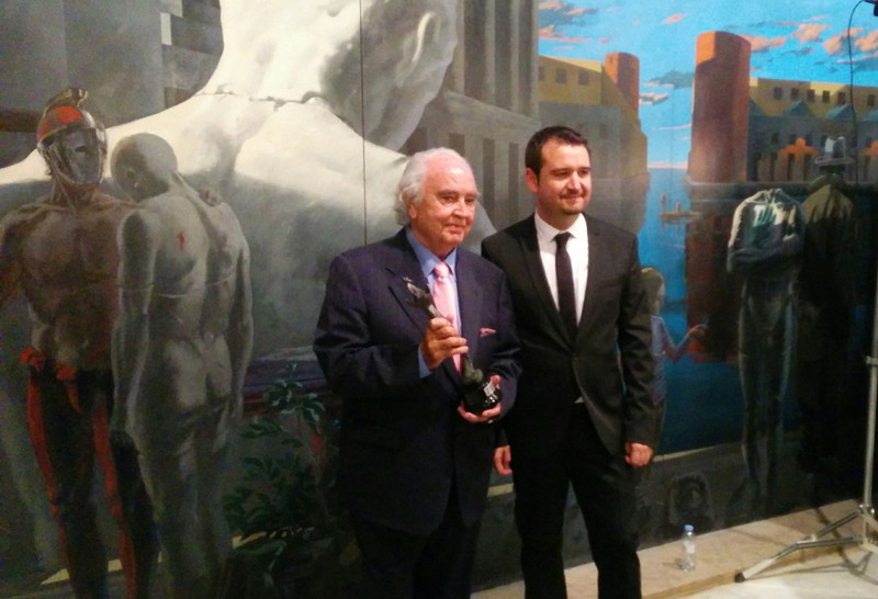 De izquierda a derecha: Antón García Abril (Premio de Honor) y José Ángel Delgado (director de los Premios Simón). Por: Aragón Musical.