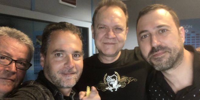 De izquierda a derecha: Quique Gallego, Sergio Falces, Juan Valdivia y David Chapín tras pasar por Aragón Radio