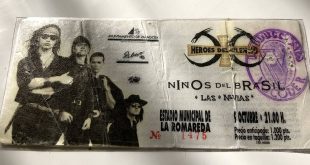 Entrada del mítico concierto en 1991 de Héroes del Silencio, Niños del Brasil y Las Novias. Fuente: Aragón Musical.