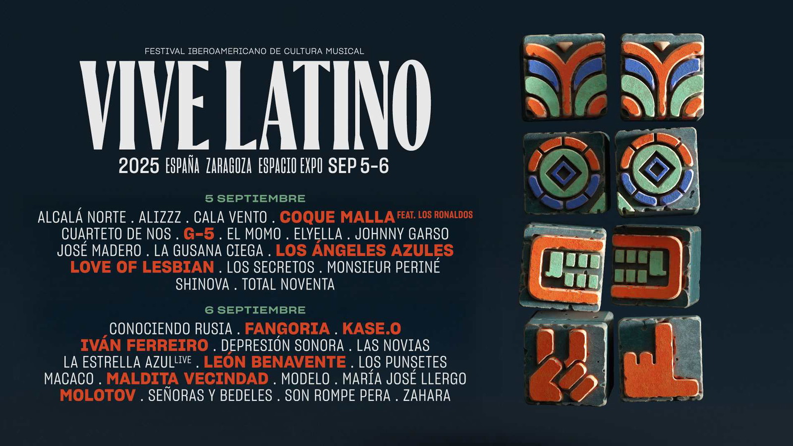 Cartel Vive Latino 2025 Zaragoza, por días